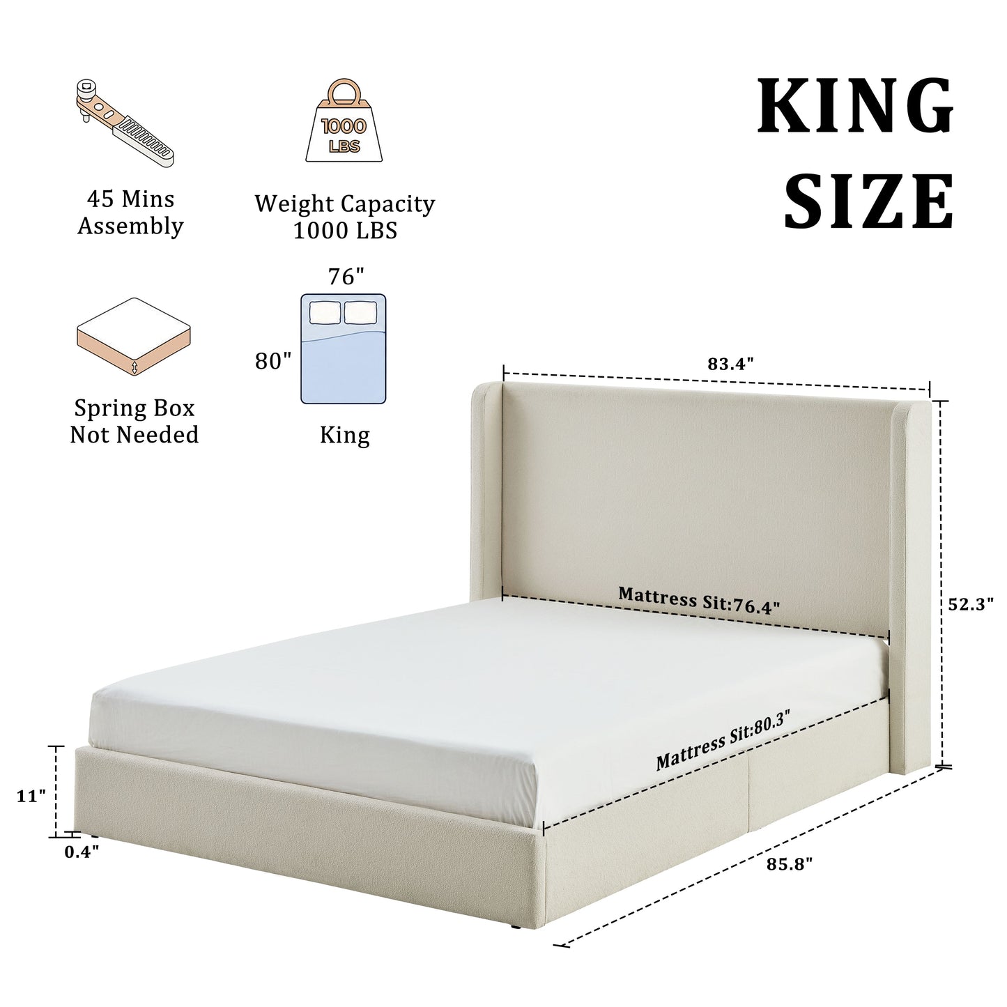 Carmen Upholstered Wingback Bed Frame