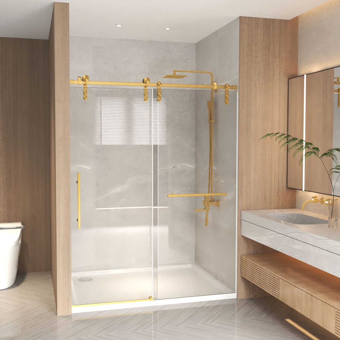 Frameless Sliding Shower Door - 76" H Clear Tempered Glass