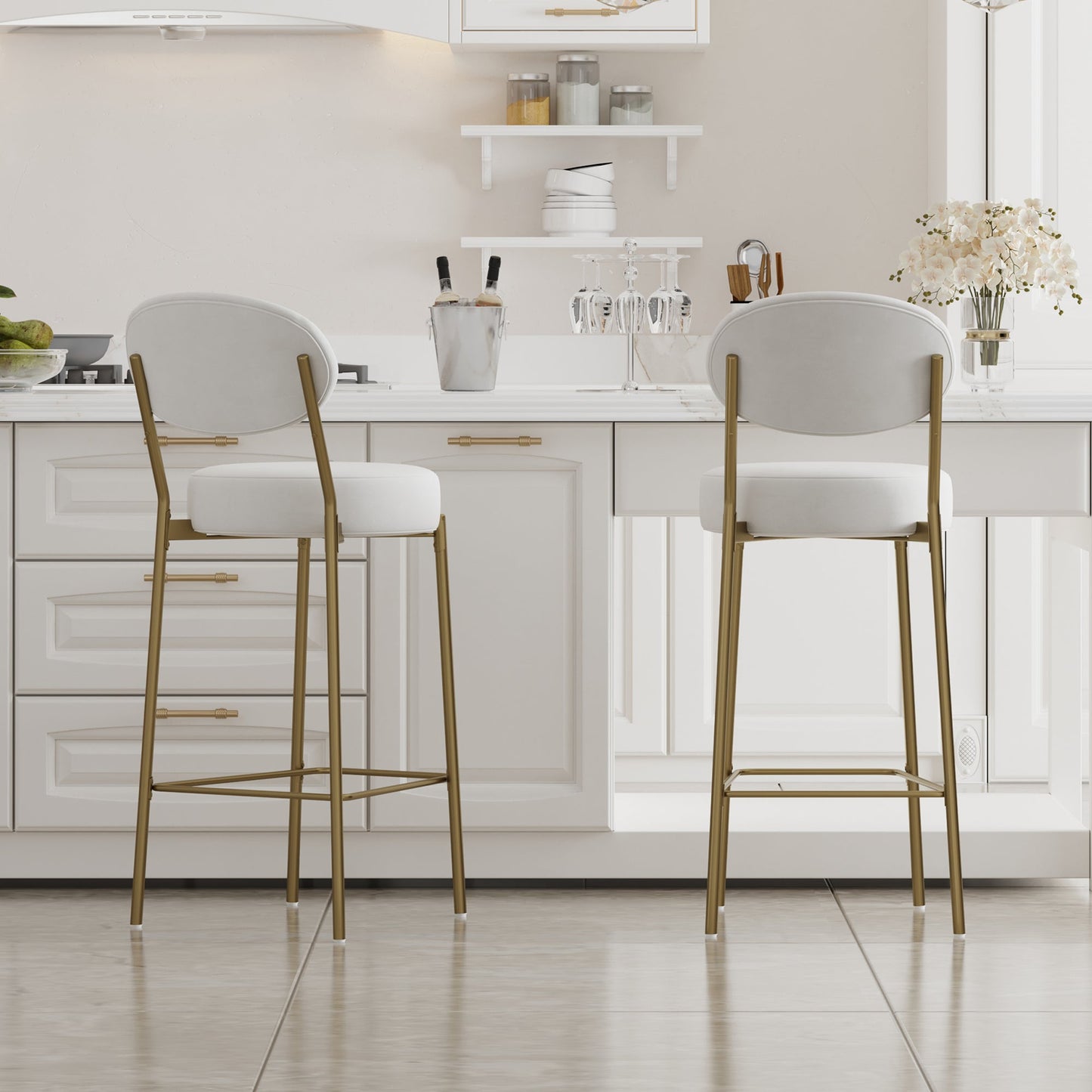 29'' Upholstered Bar Stools Velvet Counter Stool Set of 2