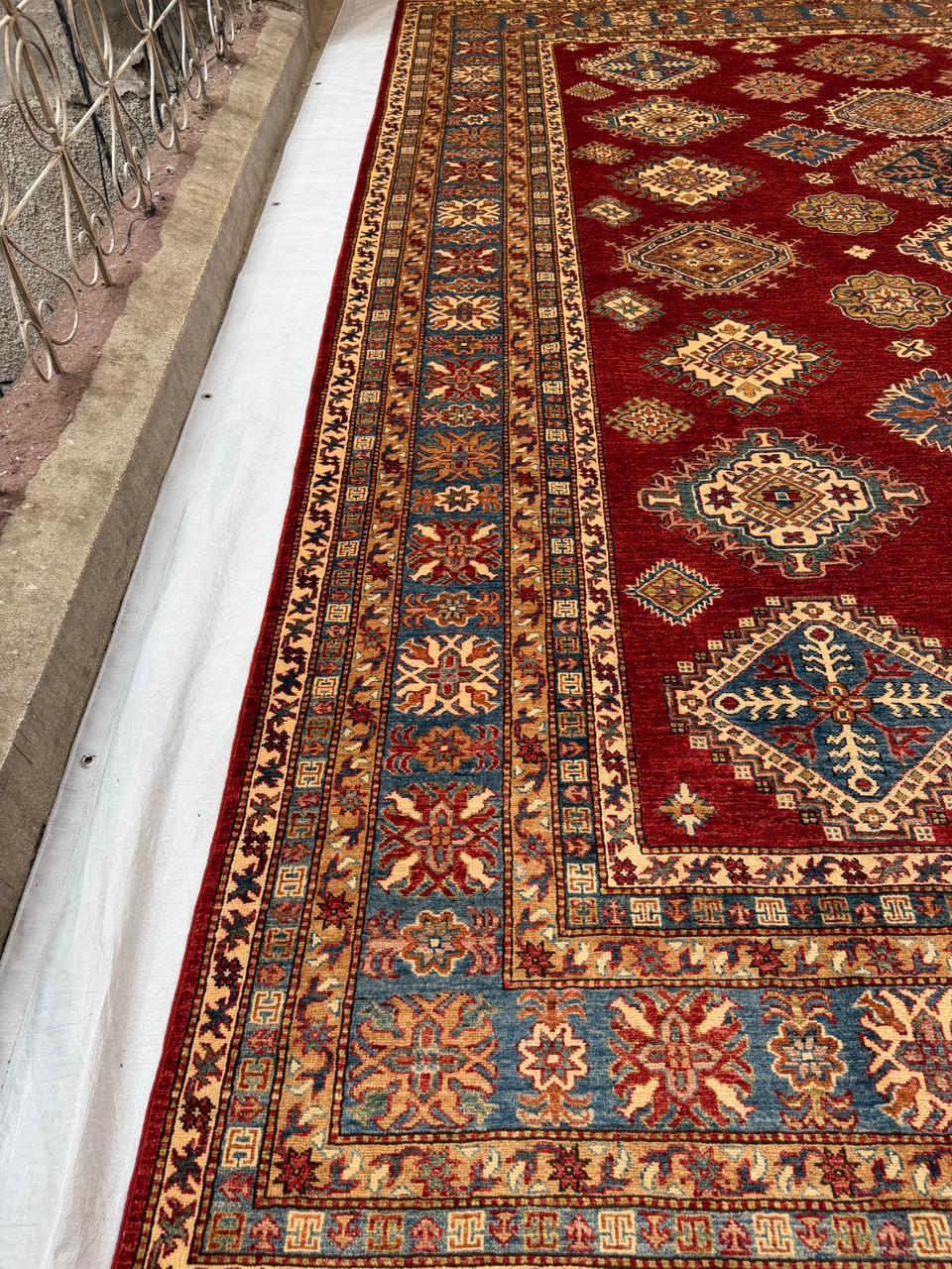Hand-Knotted Vegetable Dye Kazak Rug from Pakistan,  10' 4" x 13' 5"
