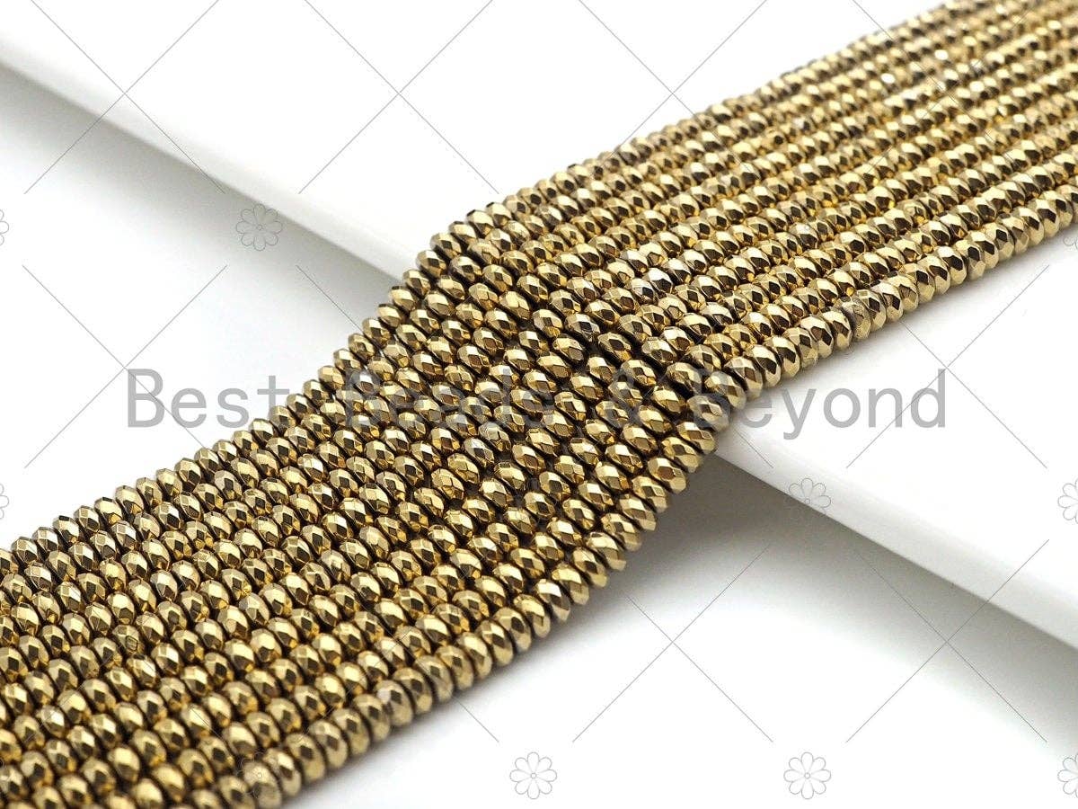 Darker Gold Hematite Rondelle Faceted Spacer Beads, sku#S129