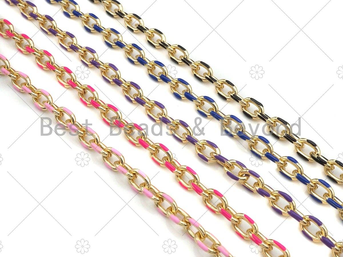 High Quality Colorful Enamel Oval Link Chain by Yard, Gold Enamel Chunky Oval Link Chain, Enamel Statment Chain, 7x11mm, sku#M332
