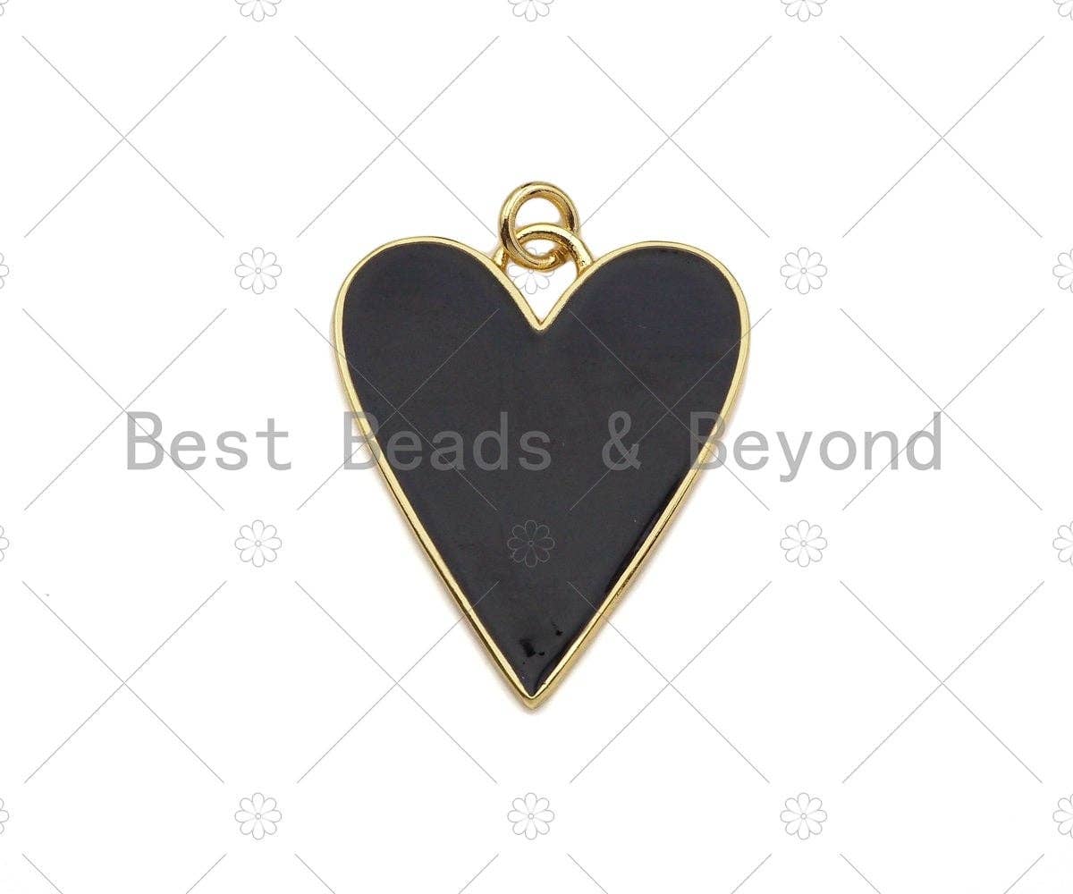 Gold Filled Black White Red Blue Enamel Heart Pendant, SKU#L504
