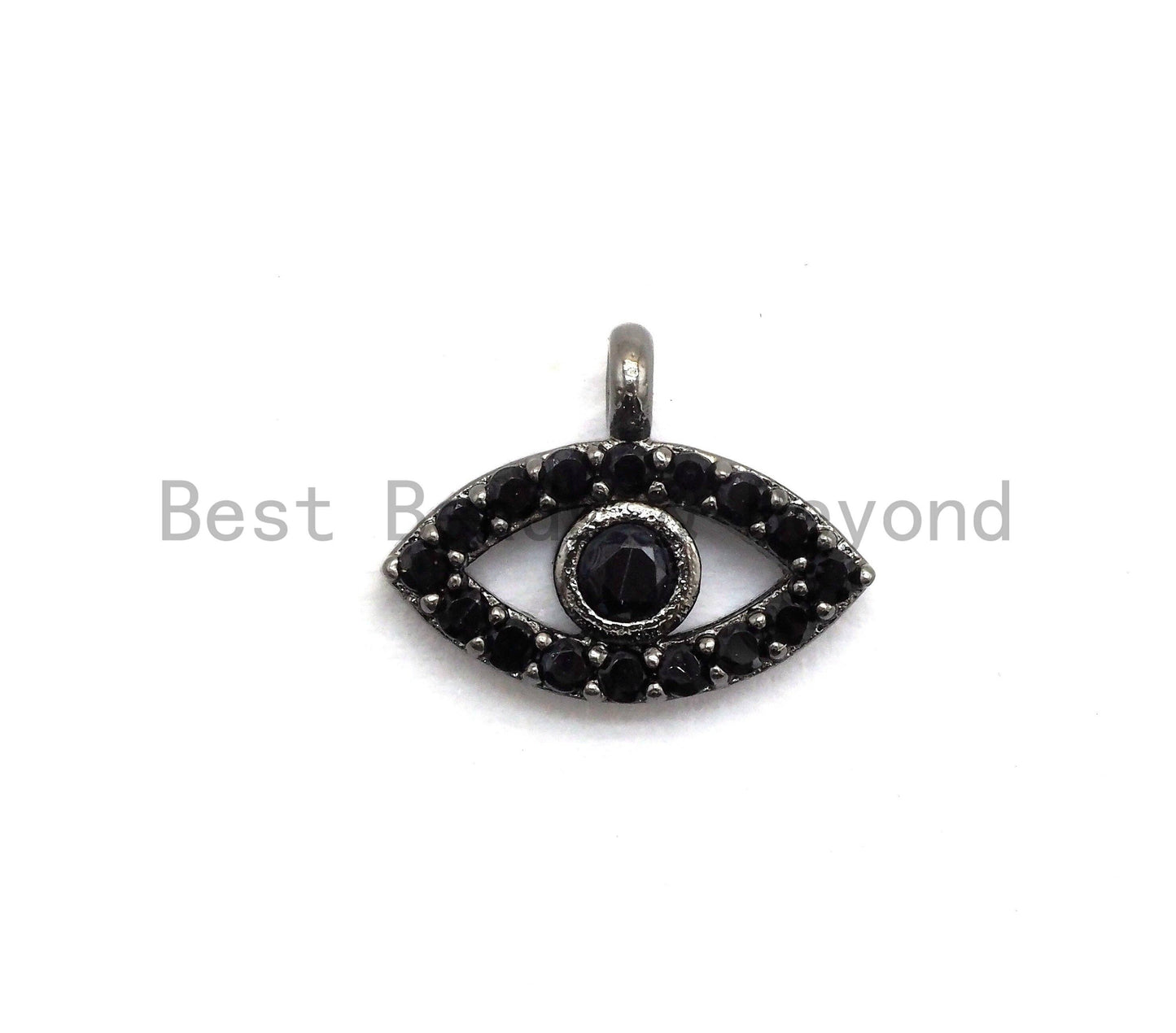 Micro Pave Black CZ Pave On Black Evil Eye Charm Beads, Cubic Zirconia Paved Evil Eye Charm, 8x11mm, sku#B102
