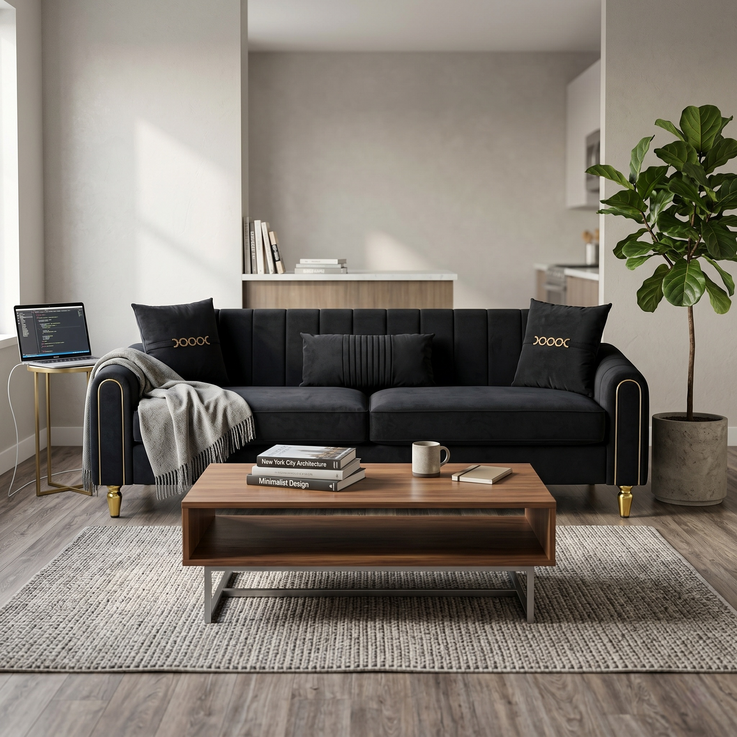 FX-P11-BK Modern 3-Seater Sofa Couch