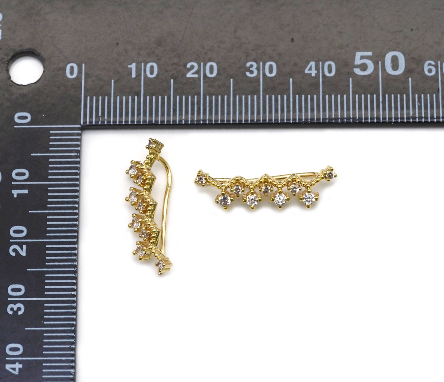 Gold CZ Ear Climber Earrings, Wave Earrings, Sku#B226