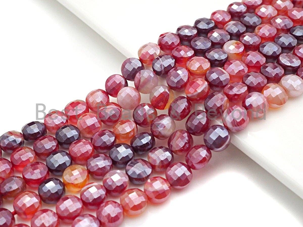 Double Sided Turtle Shell Cut Plated Agate Coin Shape beads, 6mm/8mm/10mmCoin bead, Natural Gemstone Beads, 15.5" Full strand, Sku#UA30