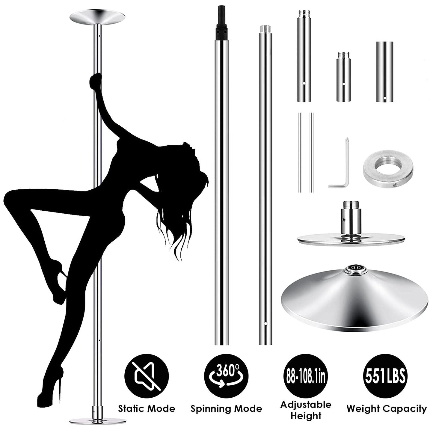 Stripper Dance Pole: Spinning & Static Modes