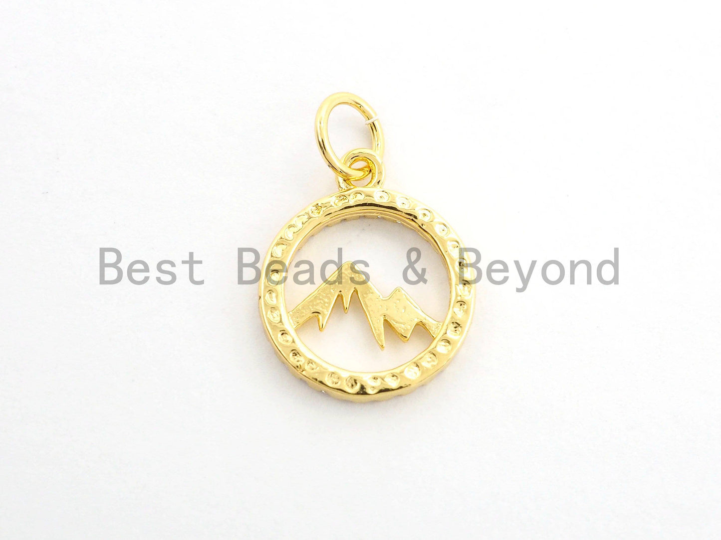 CZ Micro Pave Mountain Round Charm Pendant, Cubic Zirconia Paved Charm, Necklace Bracelet Charm Pendant, 12x14mm,sku#Y146