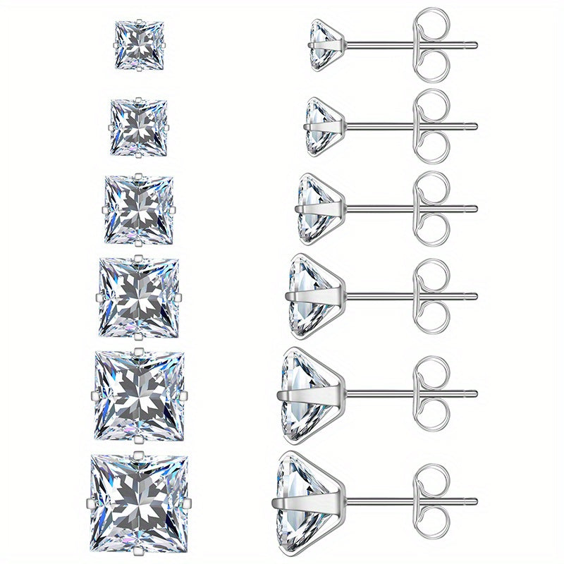 Boucles d'oreilles clous carrées en acier inoxydable 316 avec oxydes de zirconium