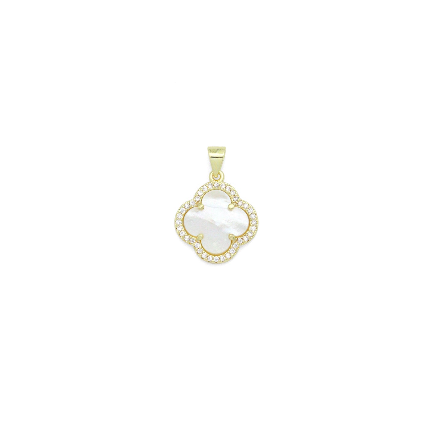 Clear CZ Double sided Mother of Pearl Gold flower Charm Pendant,Sku#LX881