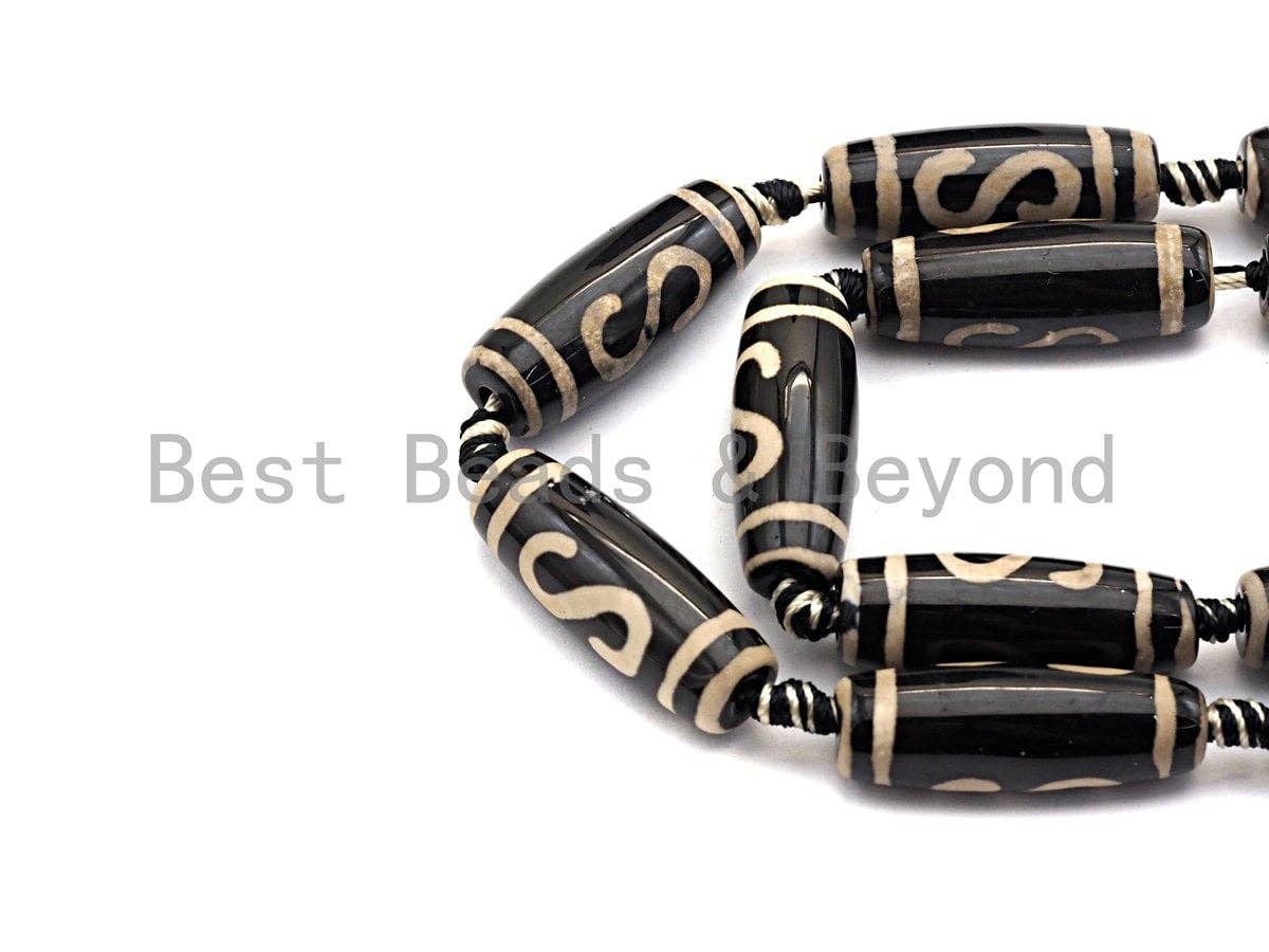1pc/10pc Natural Tibetan Agate long Barrel Beads, Black White Dzi long oval beads, Zodiac Barrel Agate Beads, 10x30mm,sku#U489