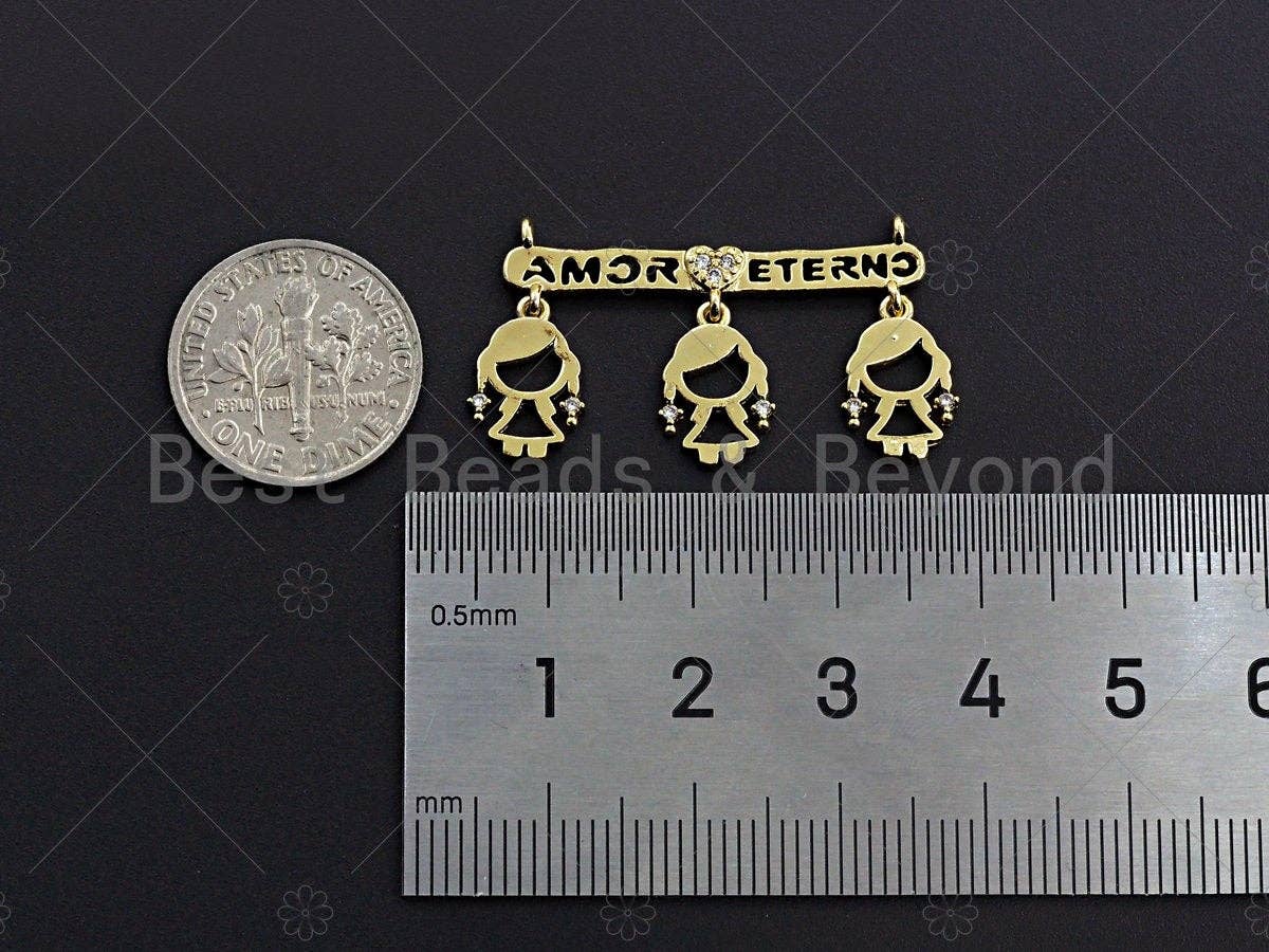 18K Shiny Gold Friends Connector Pendant, Fridends Necklace pendant, Girl Charm, Personalized Charm, Pave pendant, 18x30mm, sku#LK15