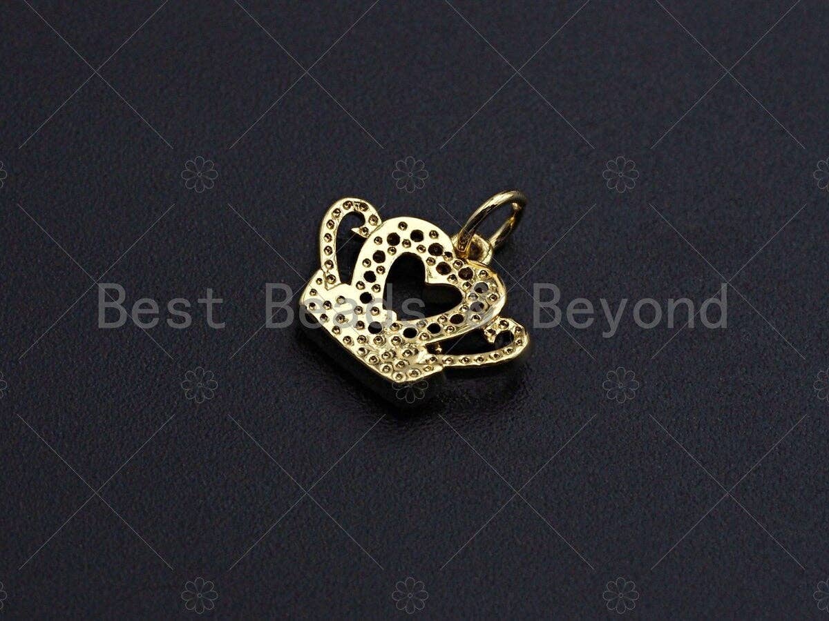 18K Gold Micro CZ Pave Dainty Crown Pendant, Gold Crown Charm,  Crown Beads, Jewelry Findings, 9x12mm, sku#LK37