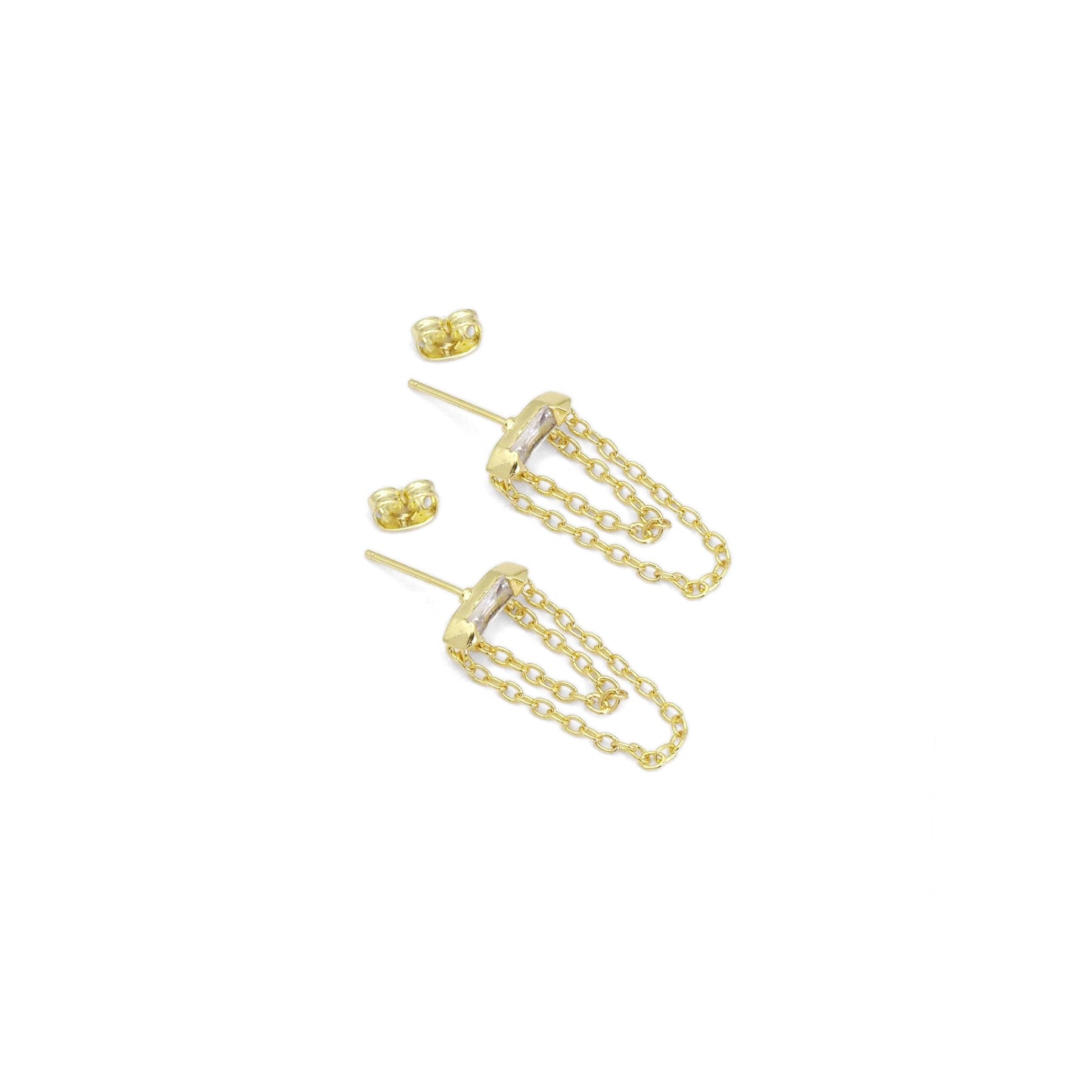 Clear CZ With Dangle Chain stud Earrings, Sku#LD468