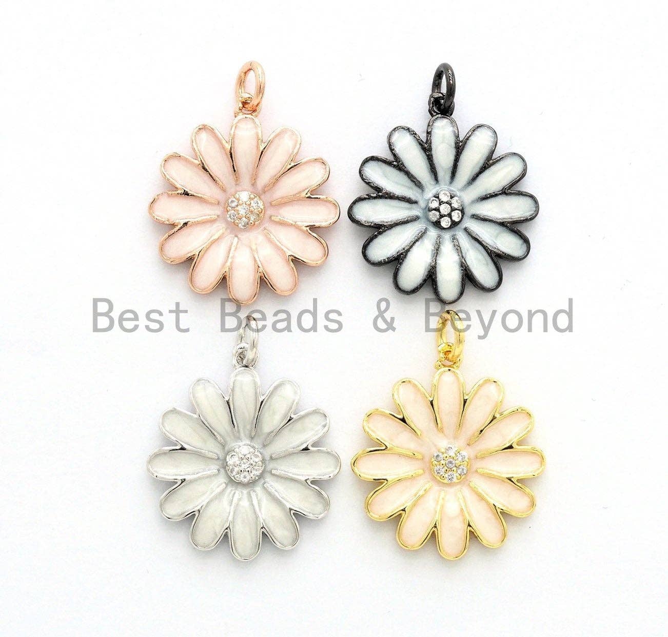 19mm Enamel Daisy flower Pendant,CZ Micro Pave Oil Drop Flower pendant,Enamel Charm,Enamel Jewelry,19x21mm,sku#F585