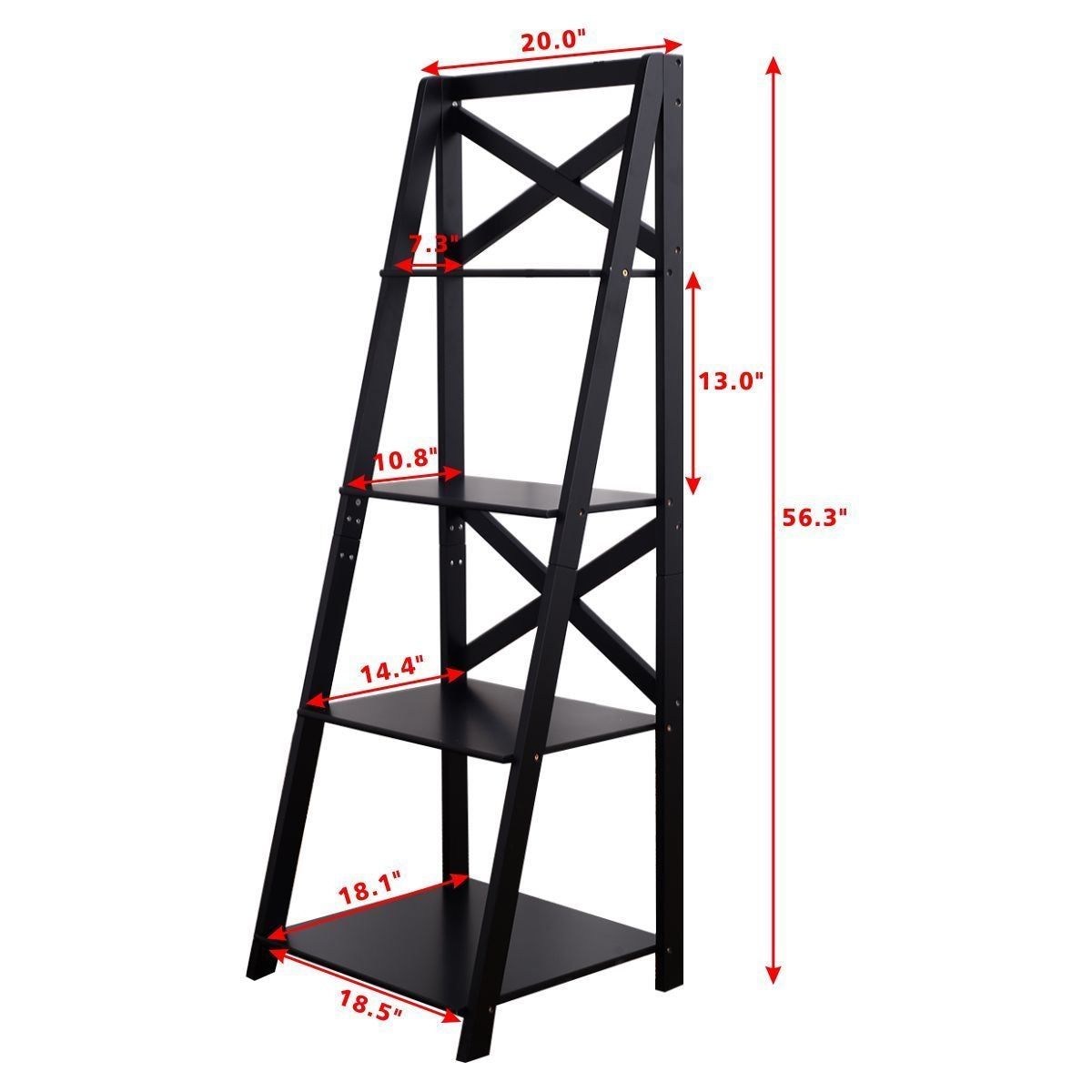 4-tier Leaning Free Standing Ladder Shelf Bookcase-White