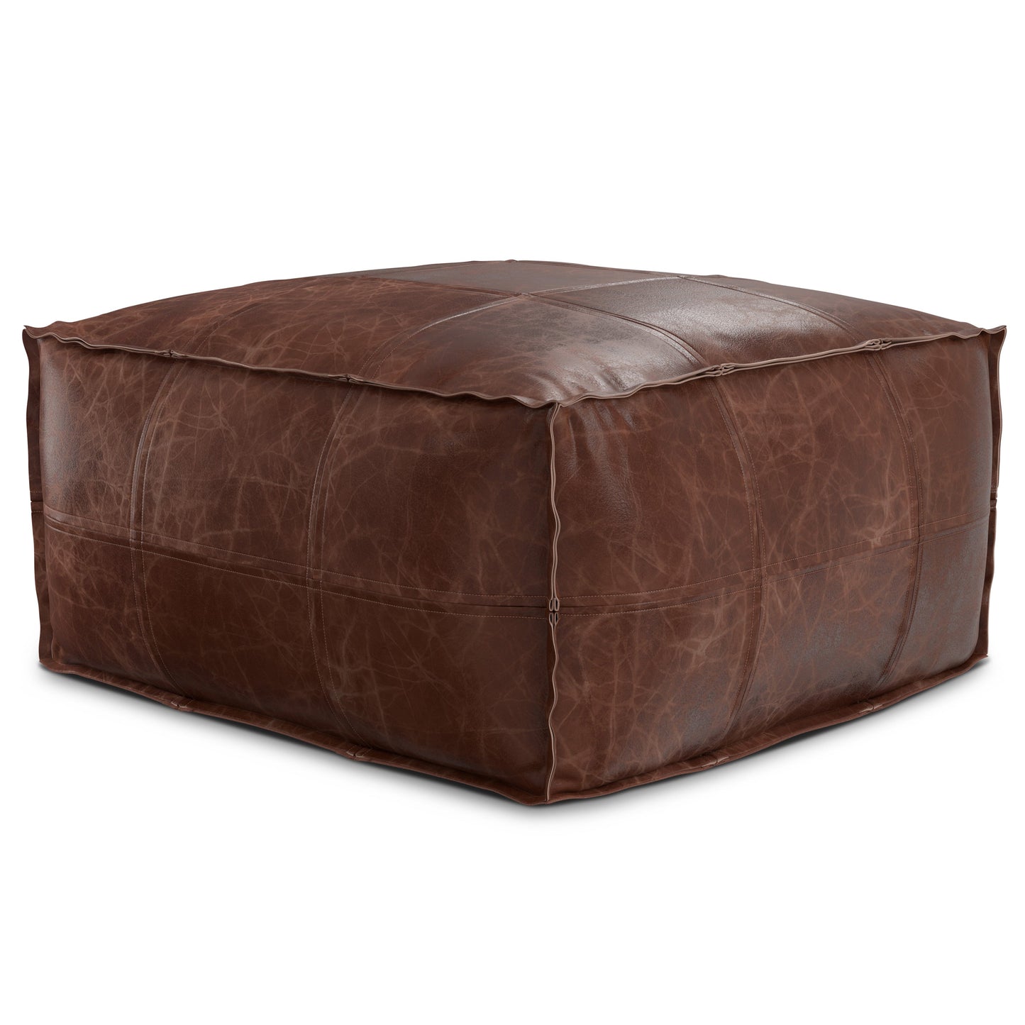 Sheffield 26 Inch Wide Square Coffee Table Pouf in Distressed