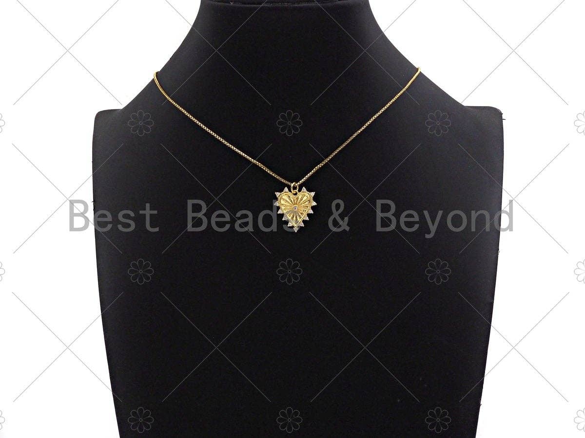 CZ Micro Pave Radial Heart Shape Pendant/Charm,Cubic Zirconia Gold/Silver Charm, Necklace Bracelet Charm Pendant, 19x20mm, Sku#L385