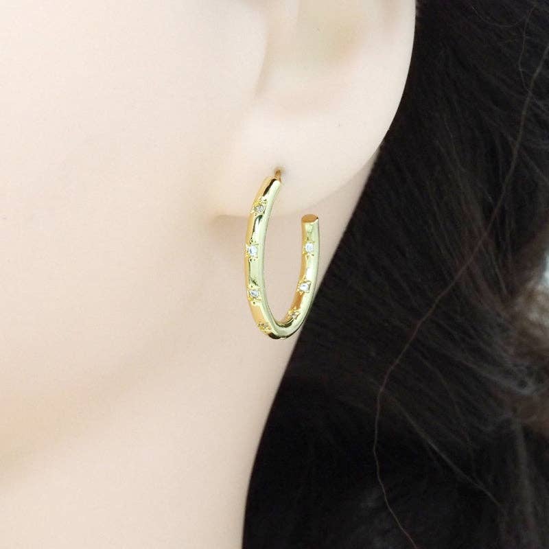 Gold CZ Round Hoop Stud Earrings, Sku#LK784