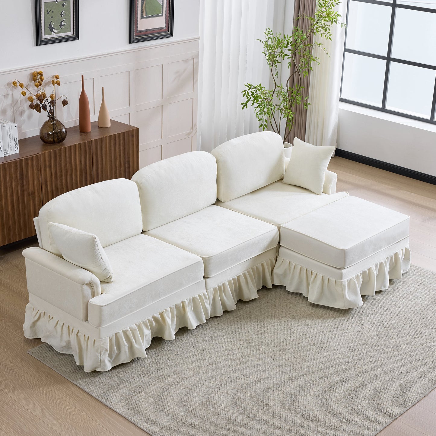103.15'' Modern Sectional Sofa with Removable Ruffled Pleated Skirt