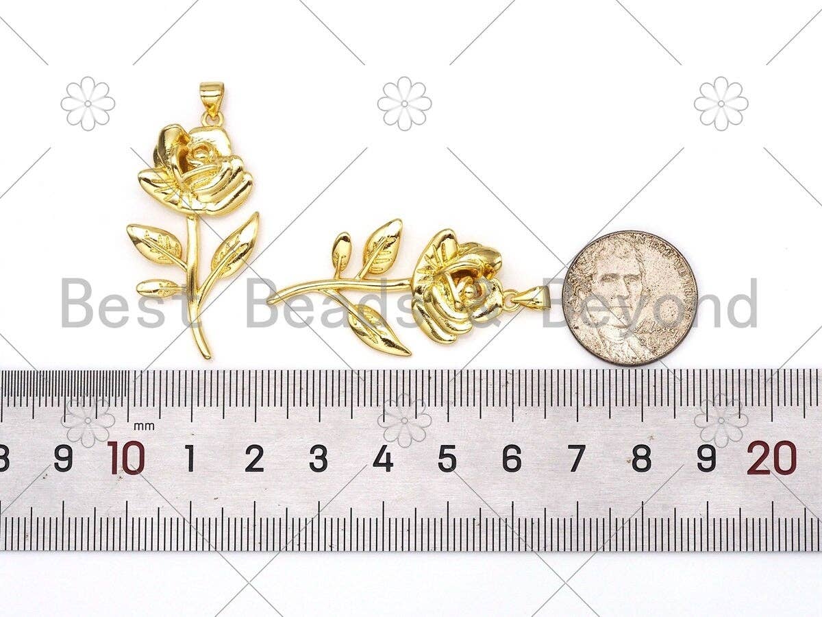 3D Rose Flower Shape Pendant, 18K Gold Filled Rose Flower Charm,Necklace Bracelet Charm Pendant ,21x40mm,Sku#LK424