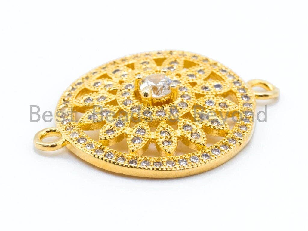 CZ Micro Pave Round Filigree flower Connector, 21x27mm,sku#A38