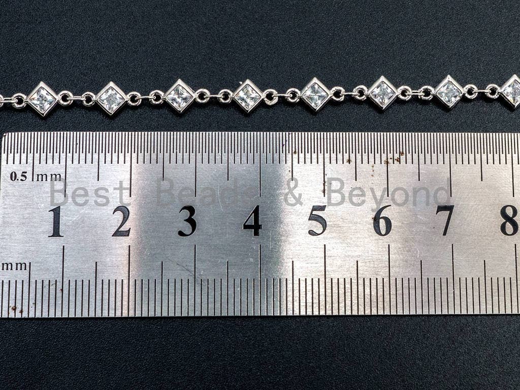 1 Foot/Yard-CZ Beaded Chain-4mm Diamond Shape CZ Beads-Gold Silver Rose Gold Gunmetal Plated Bezel Chain,Bezel Connector Beads,sku#E365