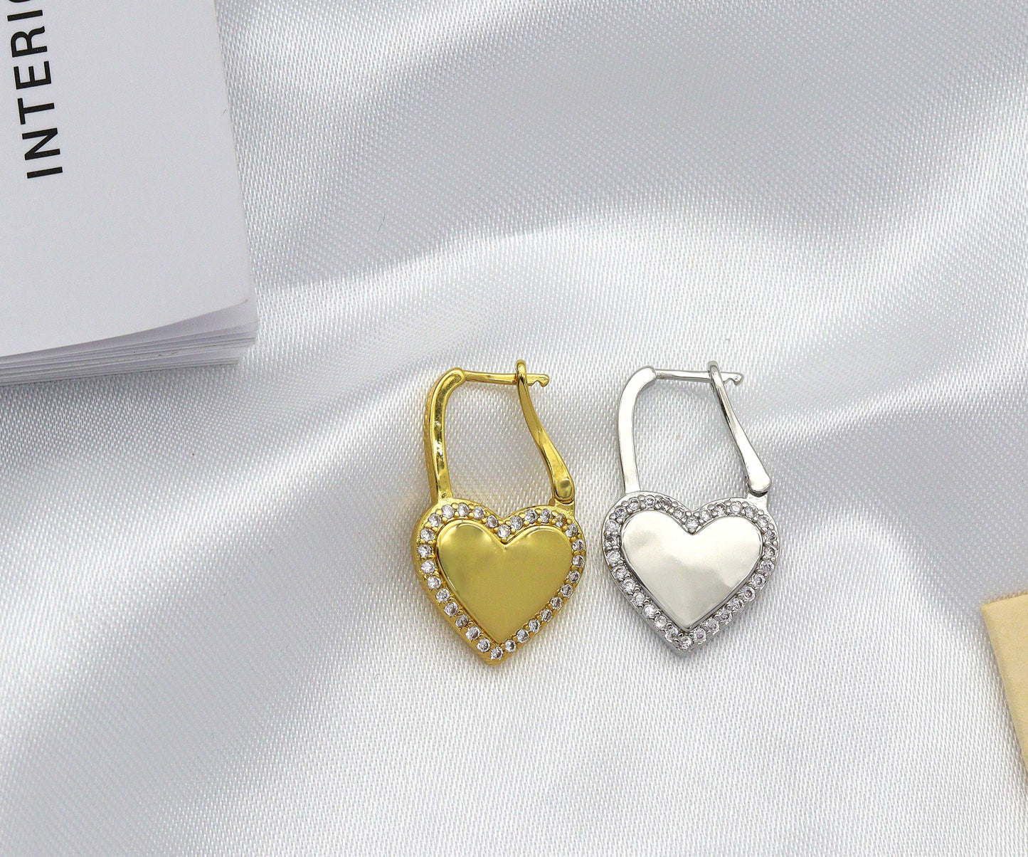 CZ Heart Huggie Earrings, Sku#B178