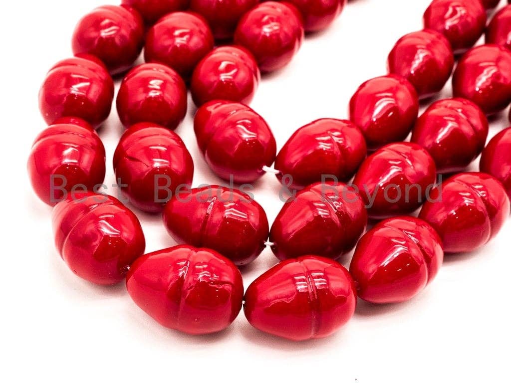 Red Natural Mother of Pearl beads,17x23mm Large Pearl Egg Oval beads, Loose Double Cone Smooth Pearl Shell Beads, 16inch strand, SKU#T88