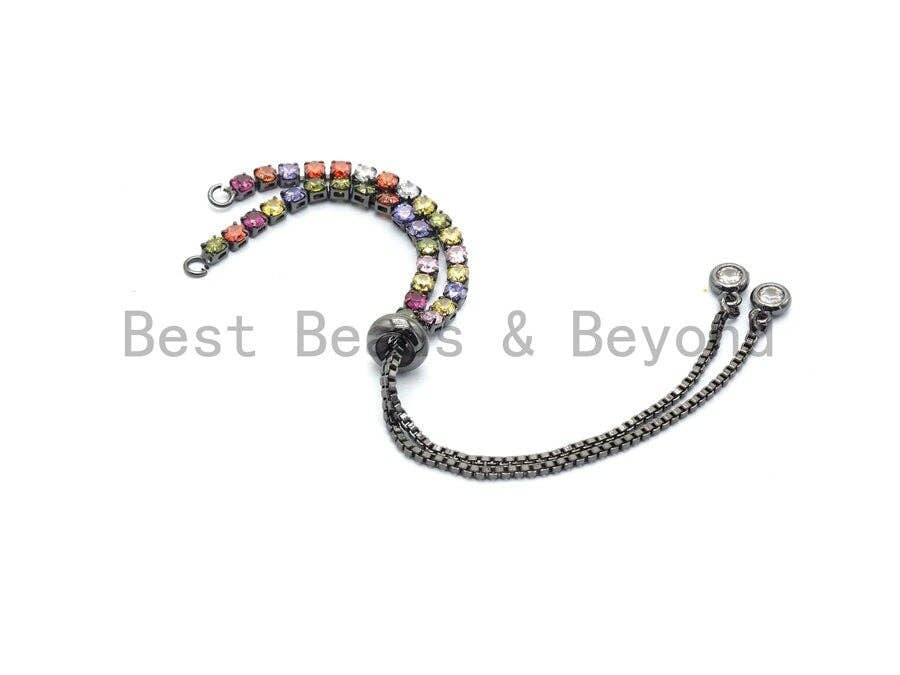 Sliding adjustable Rainbow CZ Bracelet, connector link findings,Sku#A97