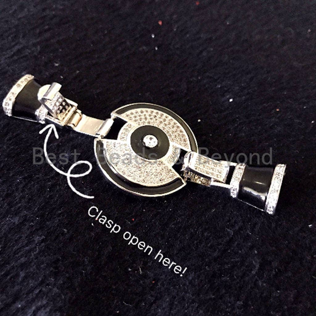 CZ Mirco Pave 75x28mm Bracelet Necklace Clasp/Link Connector, Cubic Zirconia Interlocking Clasp in Gold Rose Gold Black Finish,sku#J1