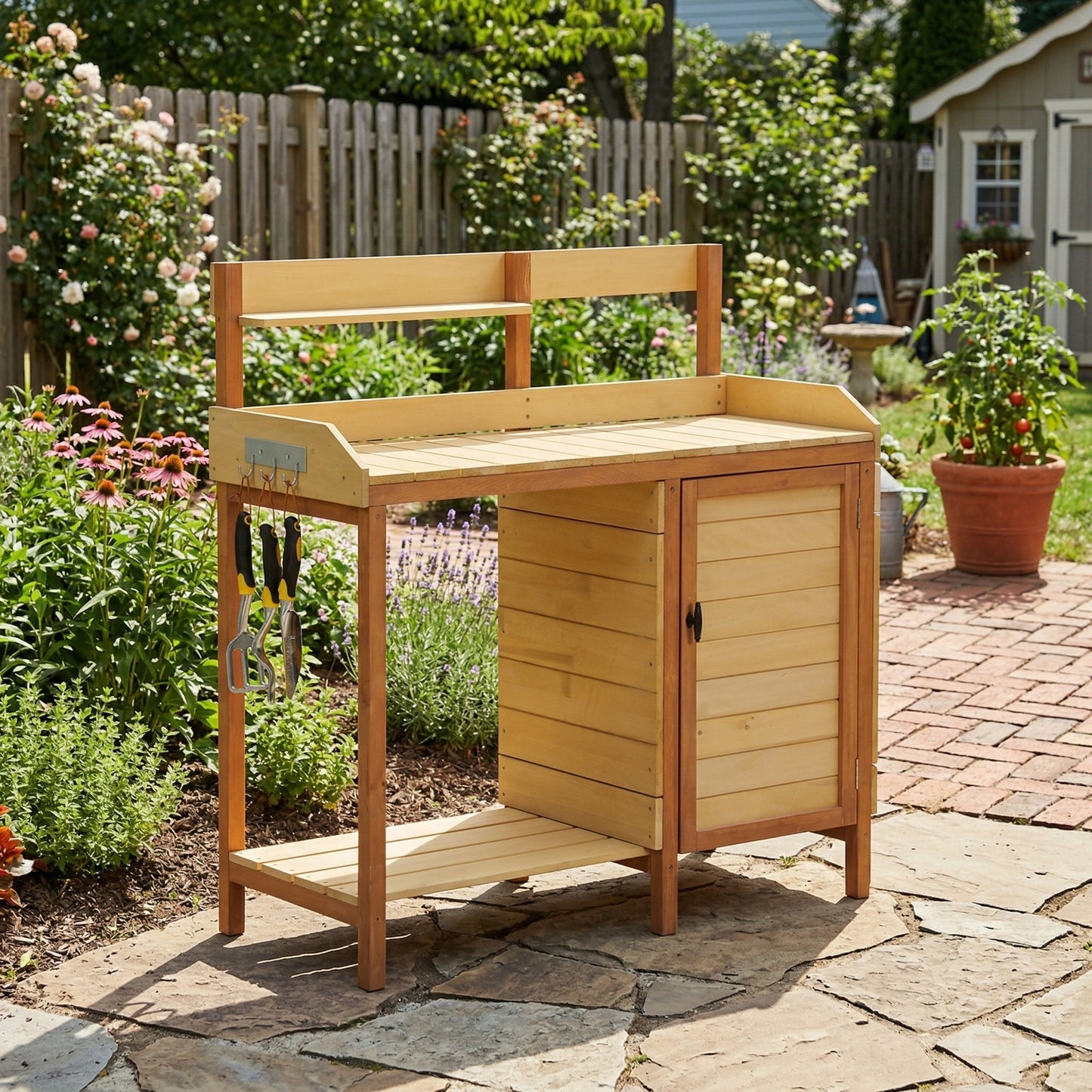 Outdoor Wooden Potting Bench Table with Sink