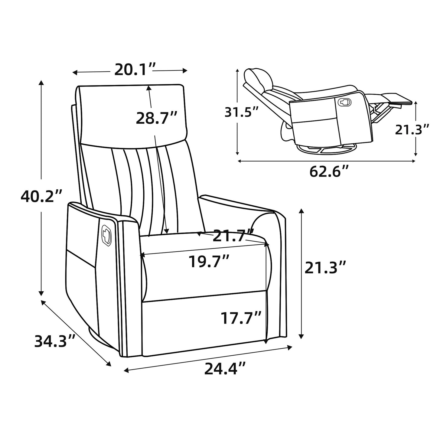 Khaki Heat Massage Manual Recliner Chair