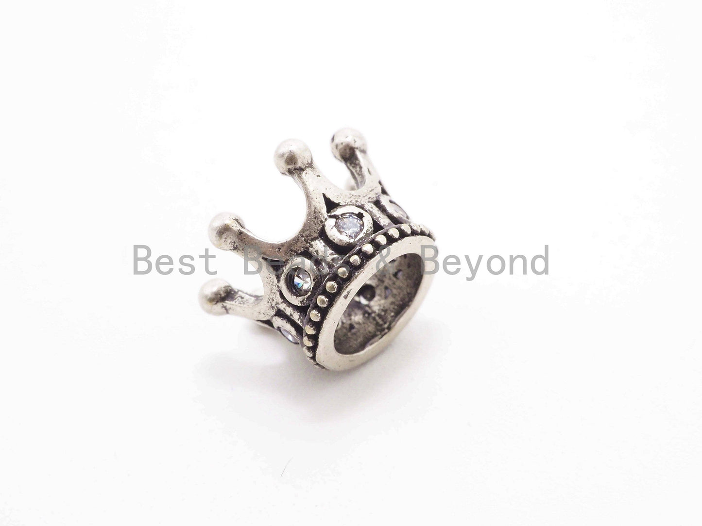 CZ Micro Pave Queen Crown Spacer Beads for Men's Bracelet, Cubic Zirconia Crown Cap Beads, CZ Large Hole Crown Charm, 11x7mm, sku#Y85