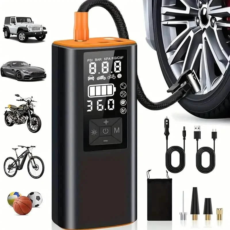 Compresseur d'air gonfleur de pneus portable – Pompe à air numérique 150 PSI avec lumière pour voiture, vélo et moto