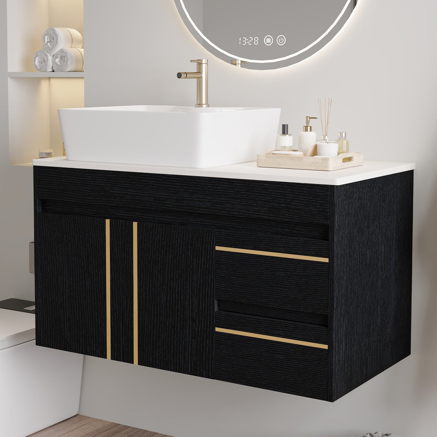 36" Wall-Mounted Bathroom Vanity with Vessel Sink