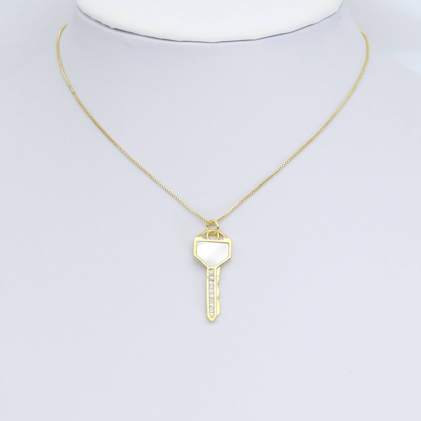 CZ Pave Mother of Pearl Key Charm Pendant, Sku#LK956