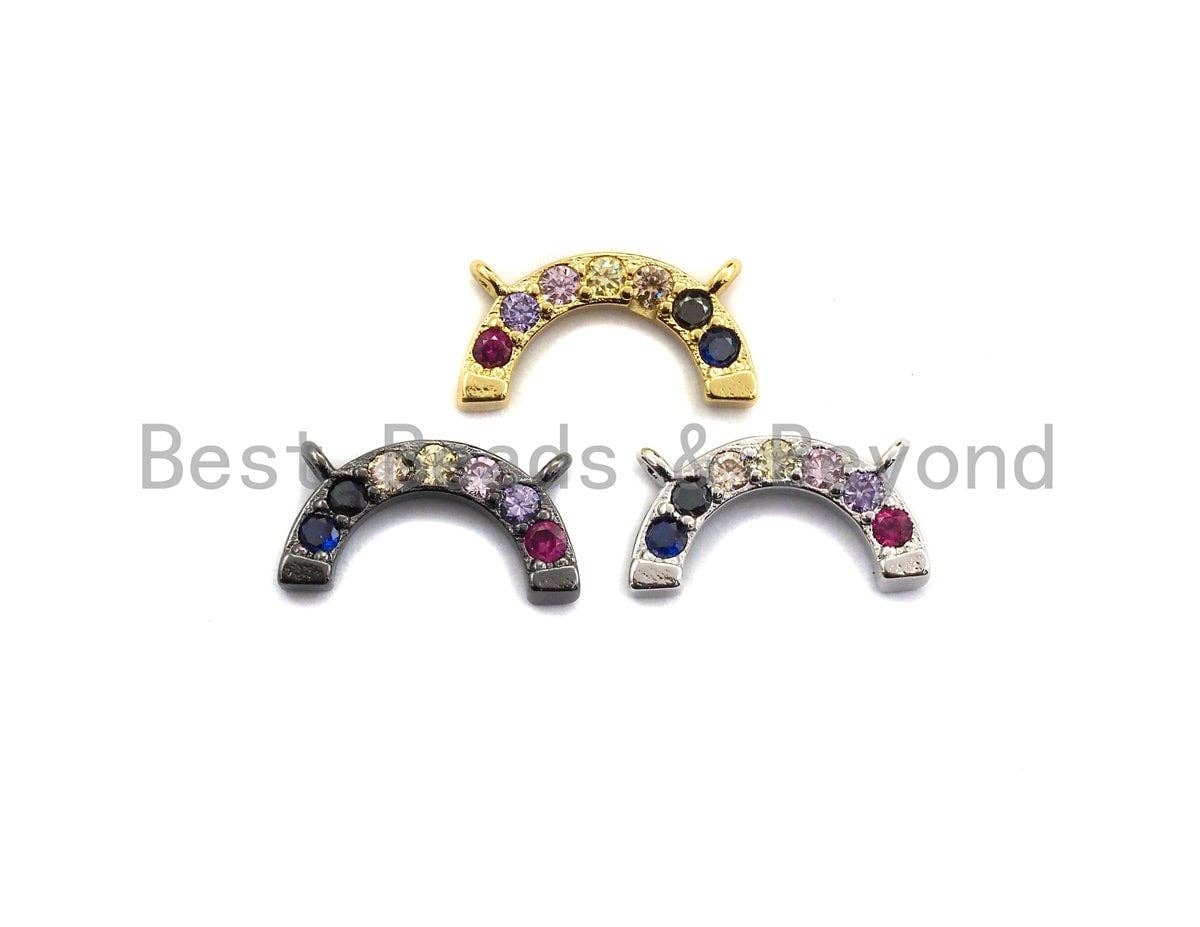 Colorful CZ Micro Pave Rainbow Pendant Connector, Cubic Zirconia Pendant, Silver/Gold/Black Tone, Minimal Jewelry, 7x14mm, Sku#Z609