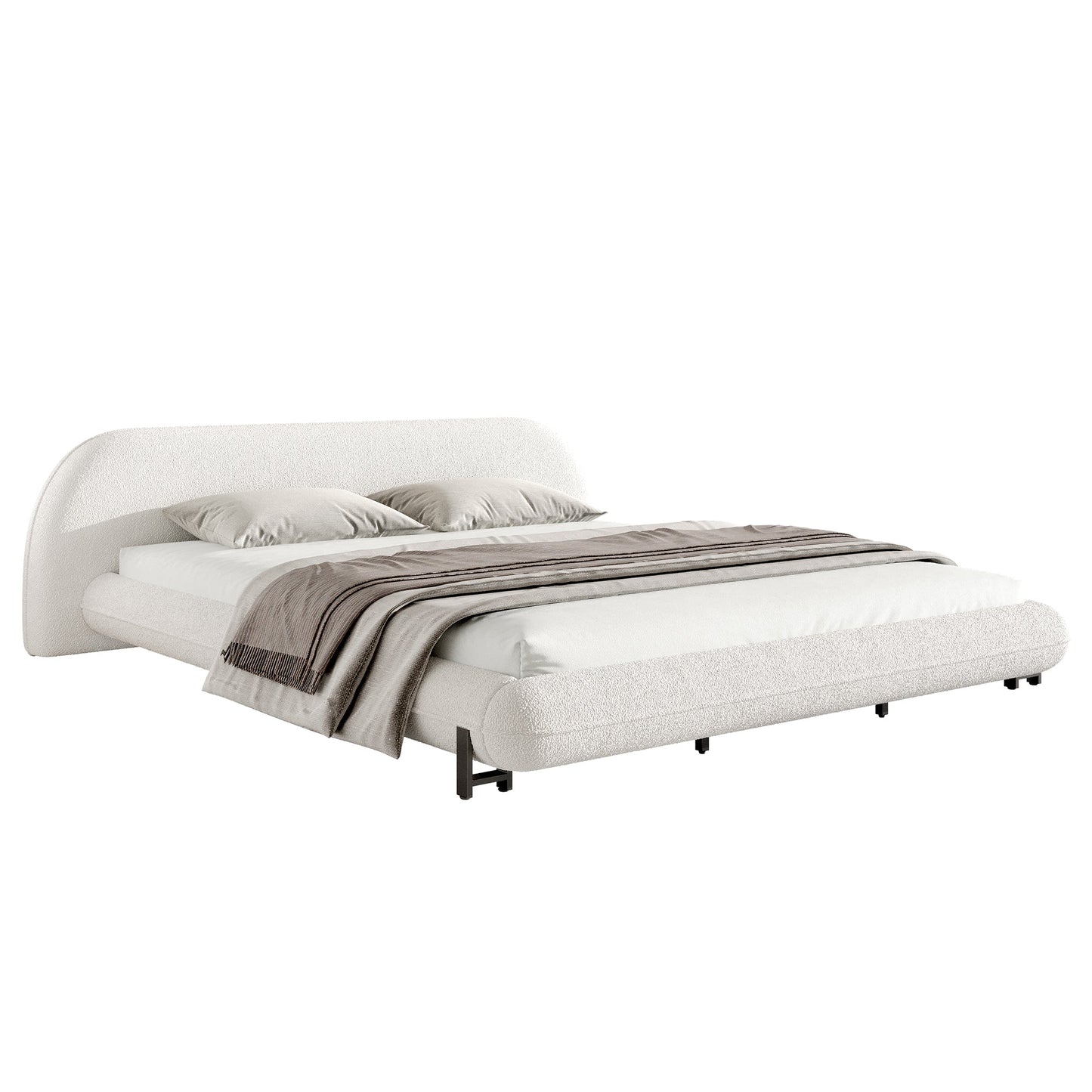 King Size Bed Frame with Boucle Fabric