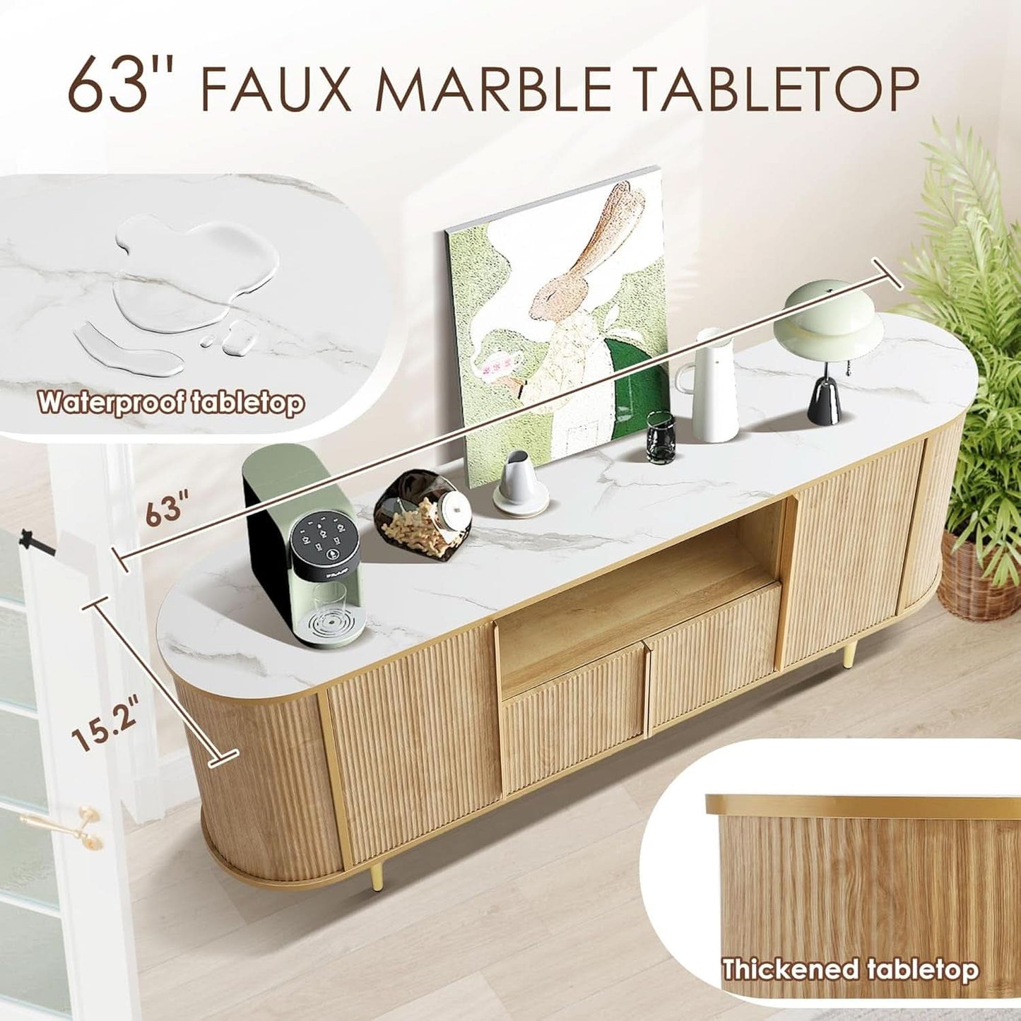 63 Inch Fluted TV Entertainment Console With Integrated Storage