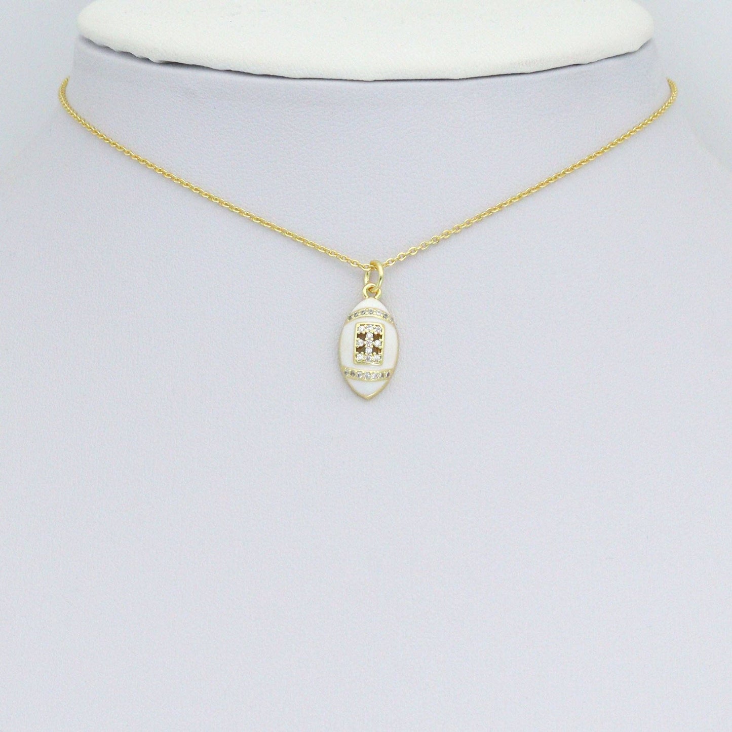 CZ White Enamel Baseball Charm Pendant, Sku#LK1162