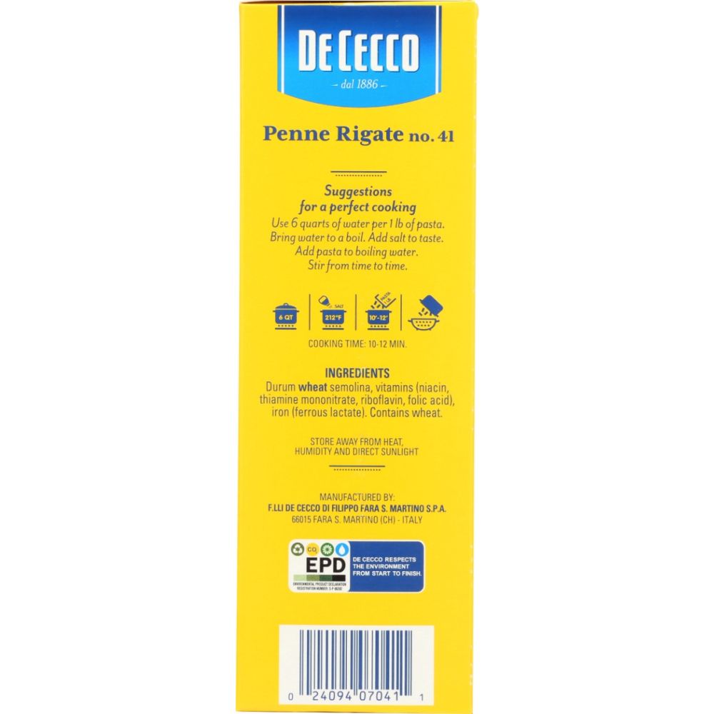 DE CECCO: Penne Rigate No 41 Pasta, 16 oz