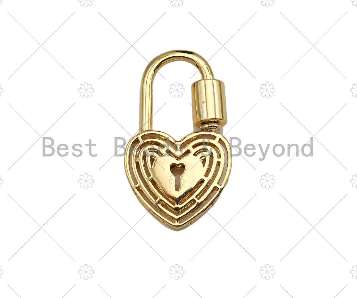18K Gold Key Heart Lock Clasp, Gold Heart Shape Clasp, Chain Clasp, Lock clasp, Fancy Lock pendant, 16x28mm,sku#K145