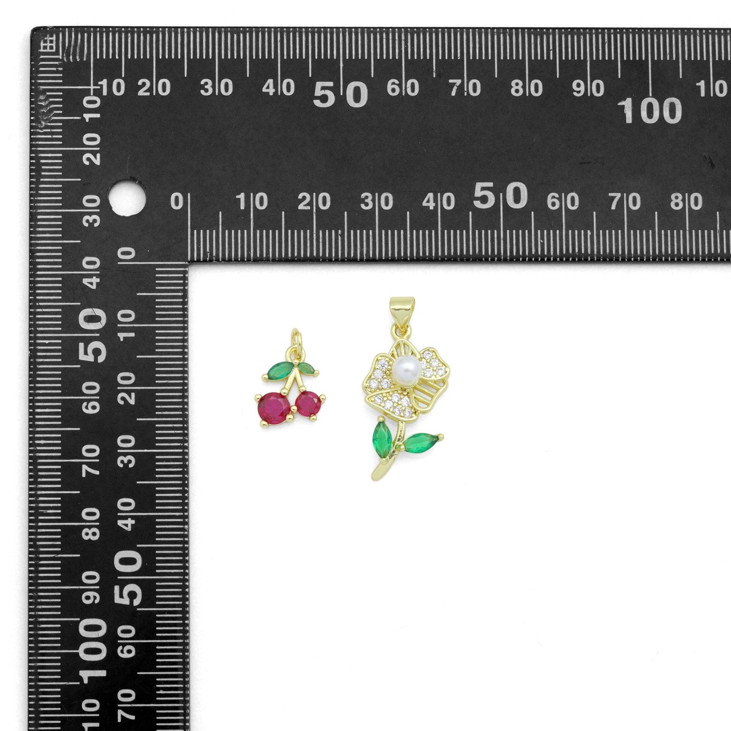 CZ Cherry Flower Crown clover Charm Pendant,Sku#LK1258