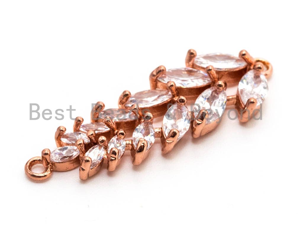 CZ Micro Pave Long Floral Shaped Connector for Bracelet/Necklace, Micro paved Wedding jewelry Findings, Bridal Jewelry  11x33mm,sku#A65