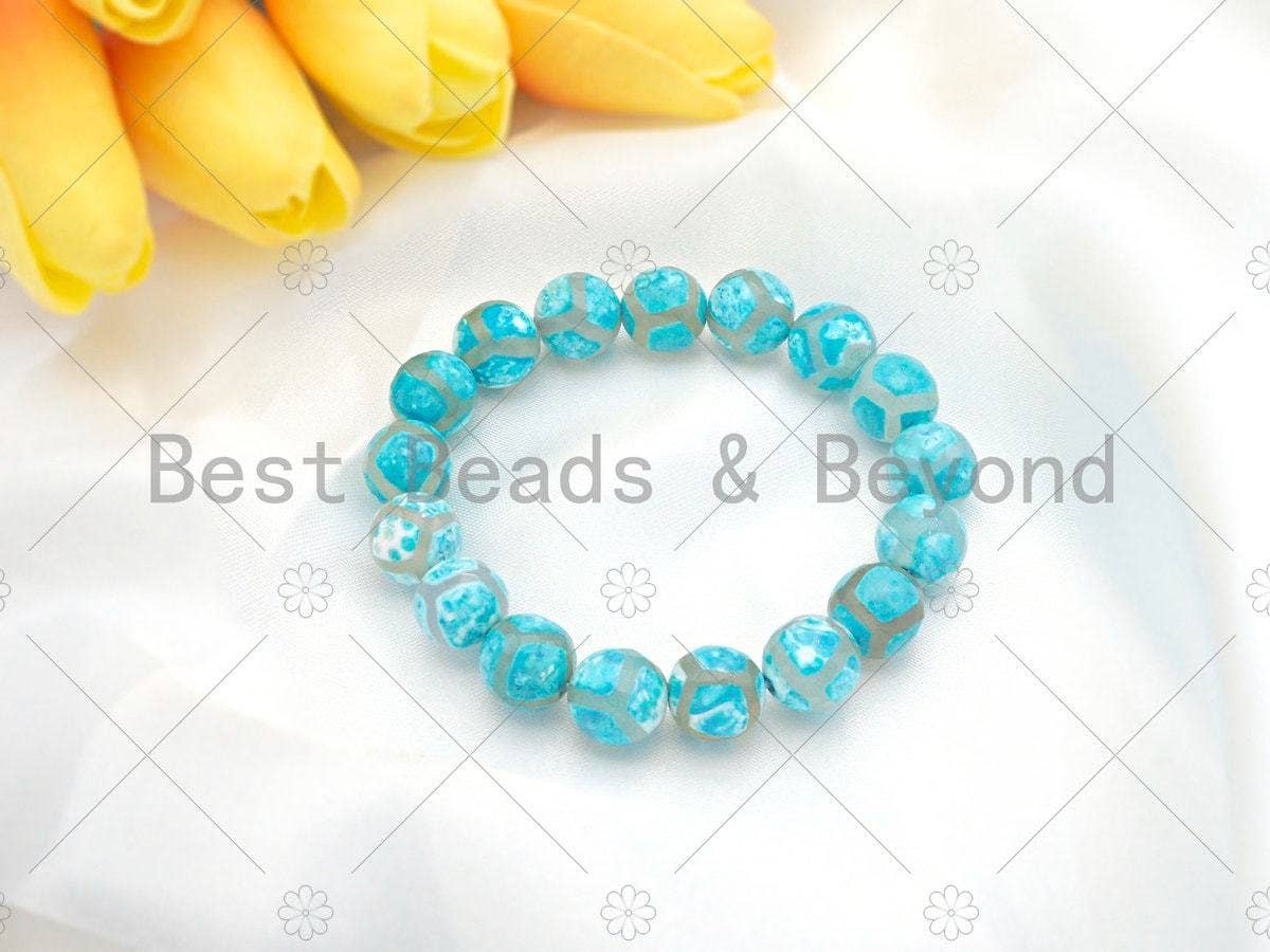 Blue Tibetan Agate Stretchy Bracelet, Sku#U1126