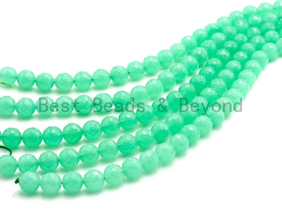 Chrysoprase Jade Round Faceted Beads, 6mm/8mm/10mm/12mm Green Color Jade Gemstone Beads, 15.5inch strand, SKU#U438