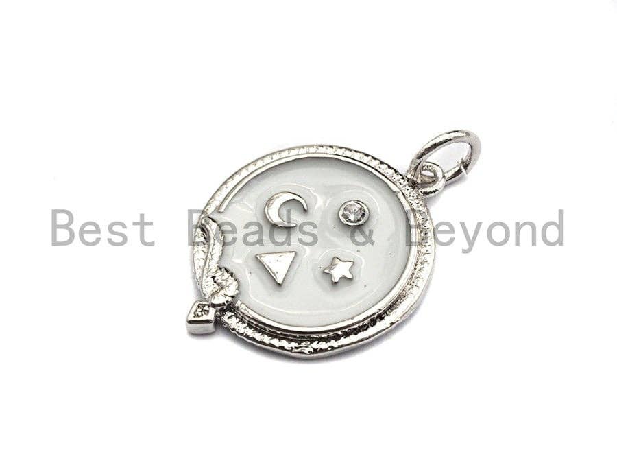 White Enamel Moon Star Arrow Snake Charms Pendant, Enamel Pendant,Round Enamel, Oil Drop jewelry Findings,16x20mm,sku#Z370