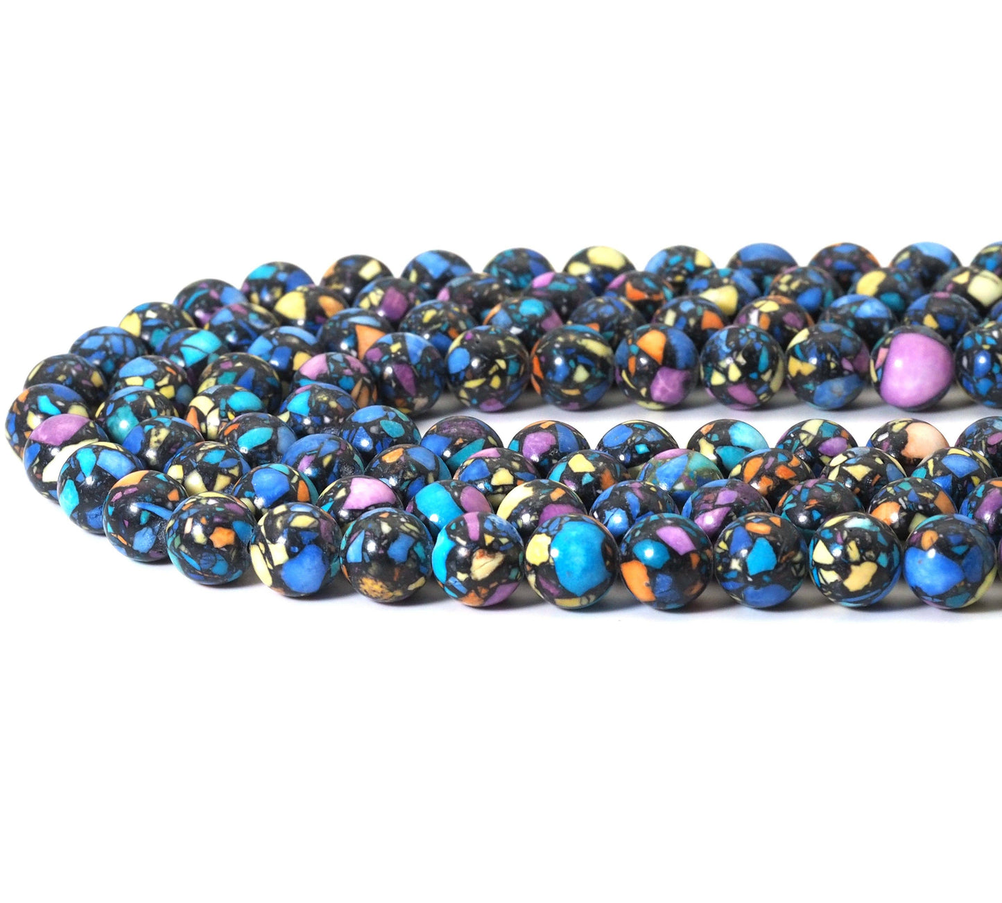 Blue Orange Yellow Black Imperial Jasper Round Smooth Beads, 10mm, Sku#U1491
